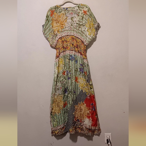 Johnny Was Maxi Dress Silk Patchwork SzL Green/Red Floral Boho Lightweight - Picture 4 of 15